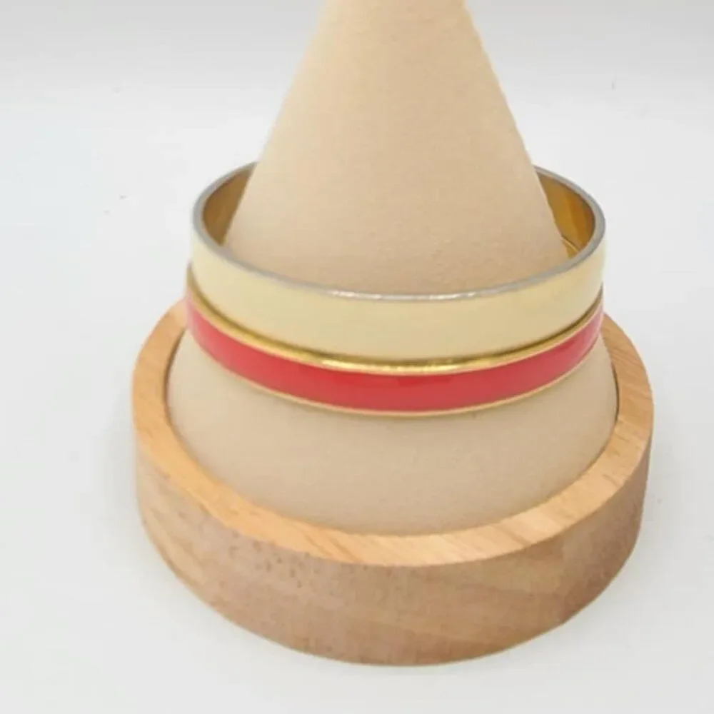 J Crew Bangle Set of Red and Off White Gold Tone Bangle